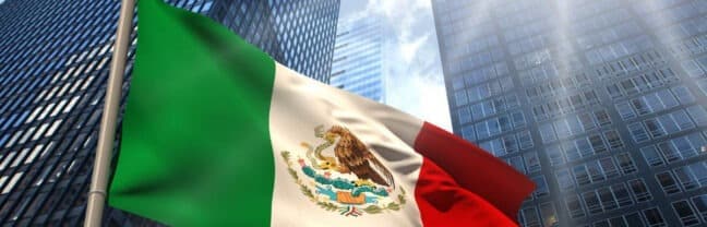 bandera mexicana y dos edificios